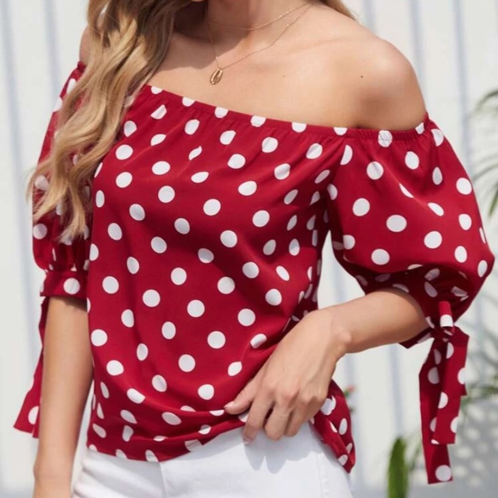 Off The Shoulder Polka Dot Top